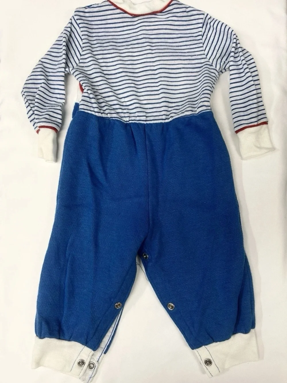 VTG 1980s Doe-Spun One-Piece Striped Dog Embroidered Romper 6-9 Months